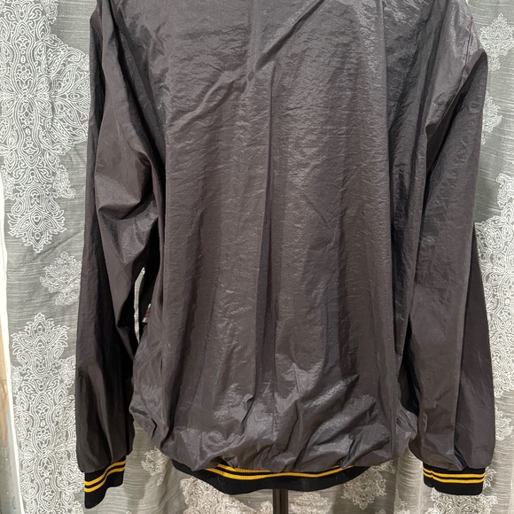 United Sport Apparel Black Windbreaker Jacket With Yellow Collar Cuff Stripes - Picture 2 of 4